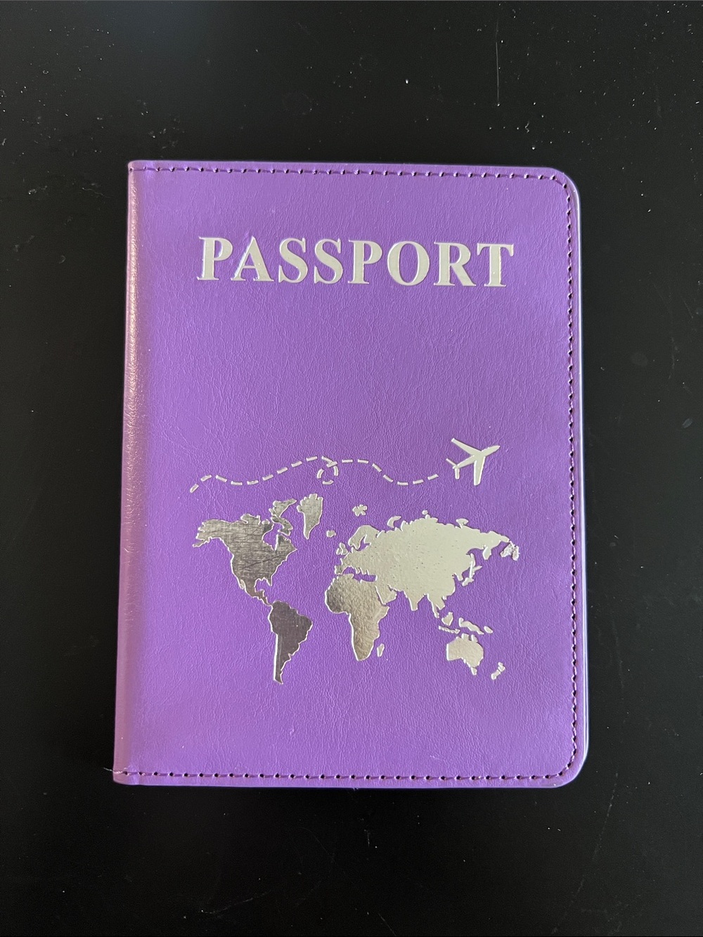 Purple Passport Holder with Silver World Map